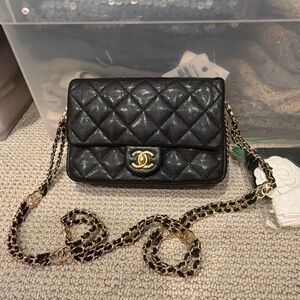 Chanel Black Quilted Crossbody Bag with Gold Chain details